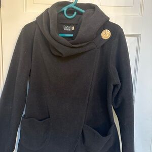 Black Asymmetrical Coat with Unique Button